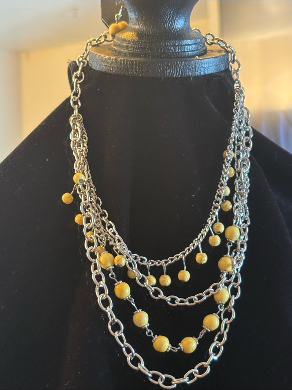 Multi-Strand Yellow Bead Layered Necklace - Women Jewelry